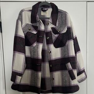 Ashley By 26 International Women's Plaid Utility Jacket in Purple and Cream